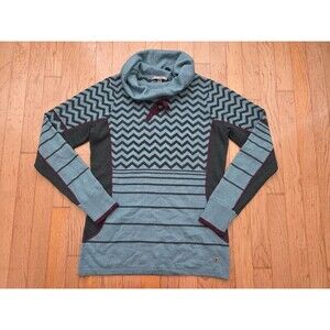 Smartwool Sweater Women's M Green Merino Wool Blend Cowl Neck  Chevron Logo
